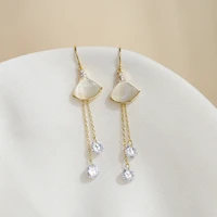 new korean high sense women fashion temperament cymophane sector long tassel jewelry exquisite party earring
