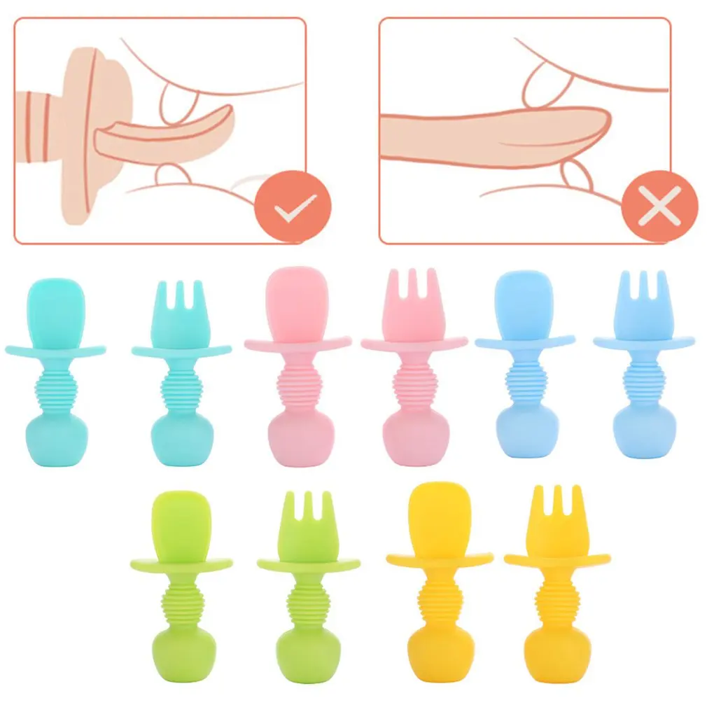 2Pcs/set Soft Silicone Baby Spoon Set Baby Feeding Dishes Tableware For Children Learn To Eat Training Spoon Baby Things