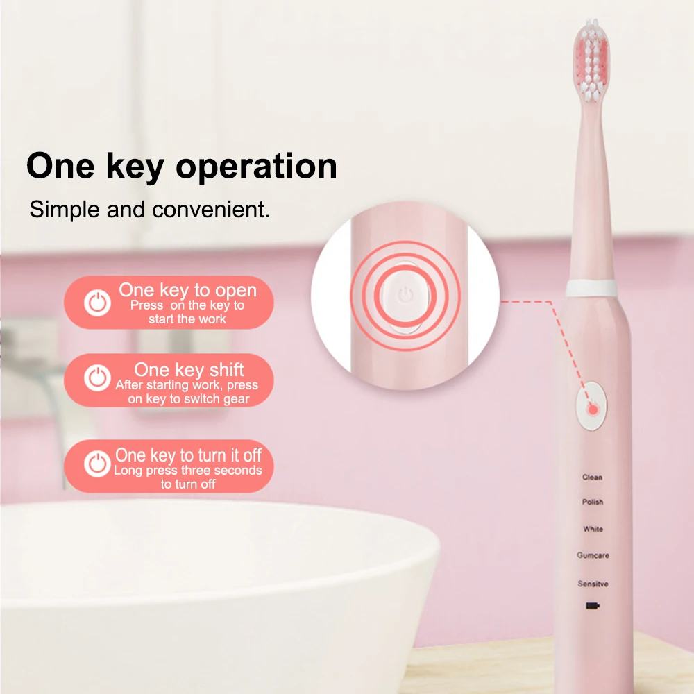 Sonic Electric Toothbrush USB Rechargeable Tooth brush adult Waterproof Ultrasonic Automatic 5 Mode with Heads | Бытовая техника
