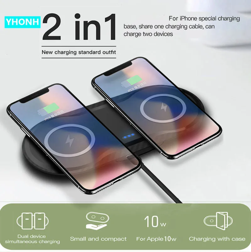 Двойное Беспроводное зарядное устройство Qi 20 Вт для iPhone 12 11 XS XR X 8 AirPods Pro Samsung S20 S10 S9