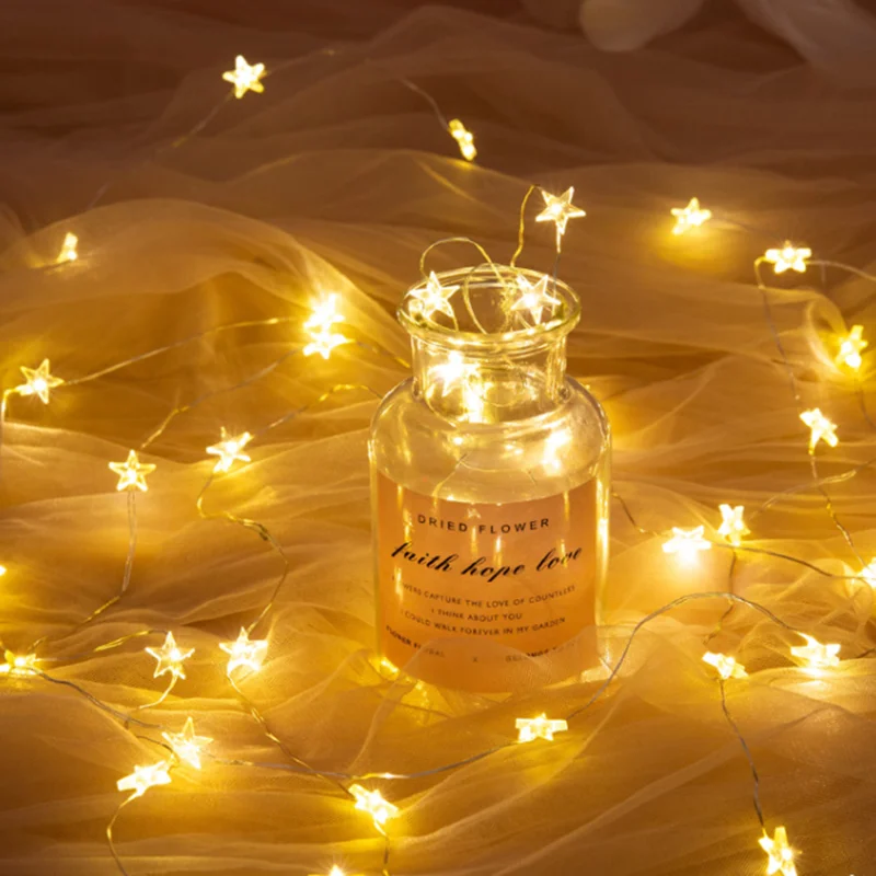 Рождественская гирлянда со звездами 10/30/40 светодиодов Сказочная свадебное