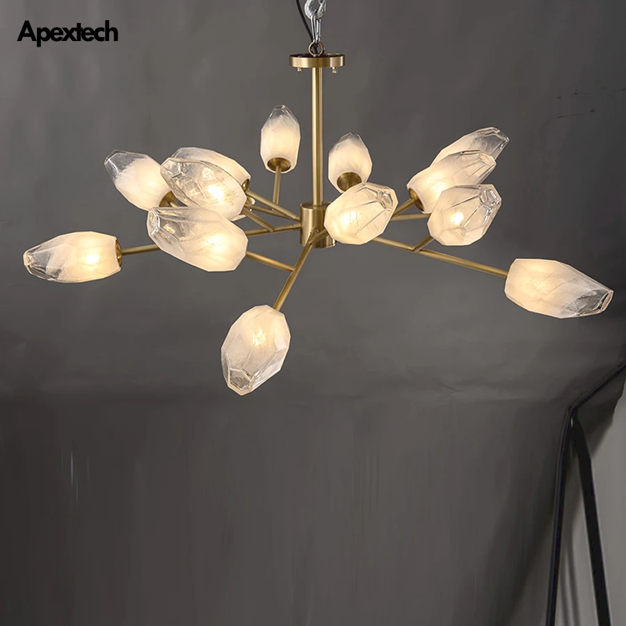 

Creative Iceberg LED Chandelier Ice Shaped Glass Brass Ceiling Hanging Lights Living Room Deco Lighting Fixtures Pendant Lamp