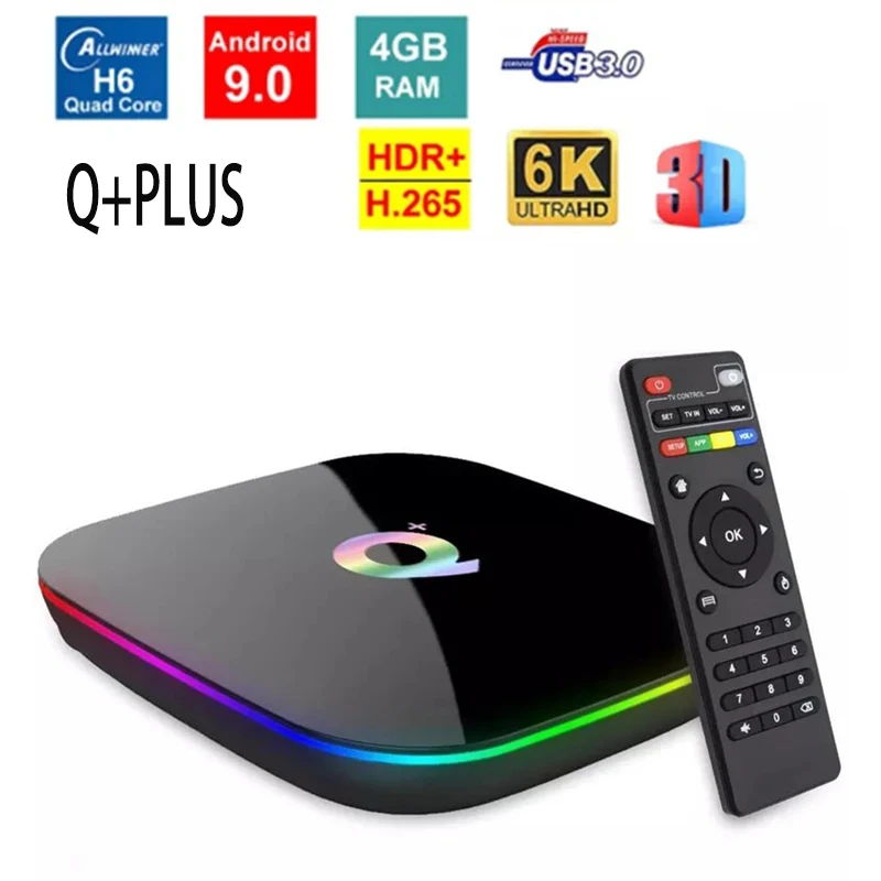 

Приставка Смарт-ТВ Q Plus, Android 9,0, 6K HD, 4 ядра