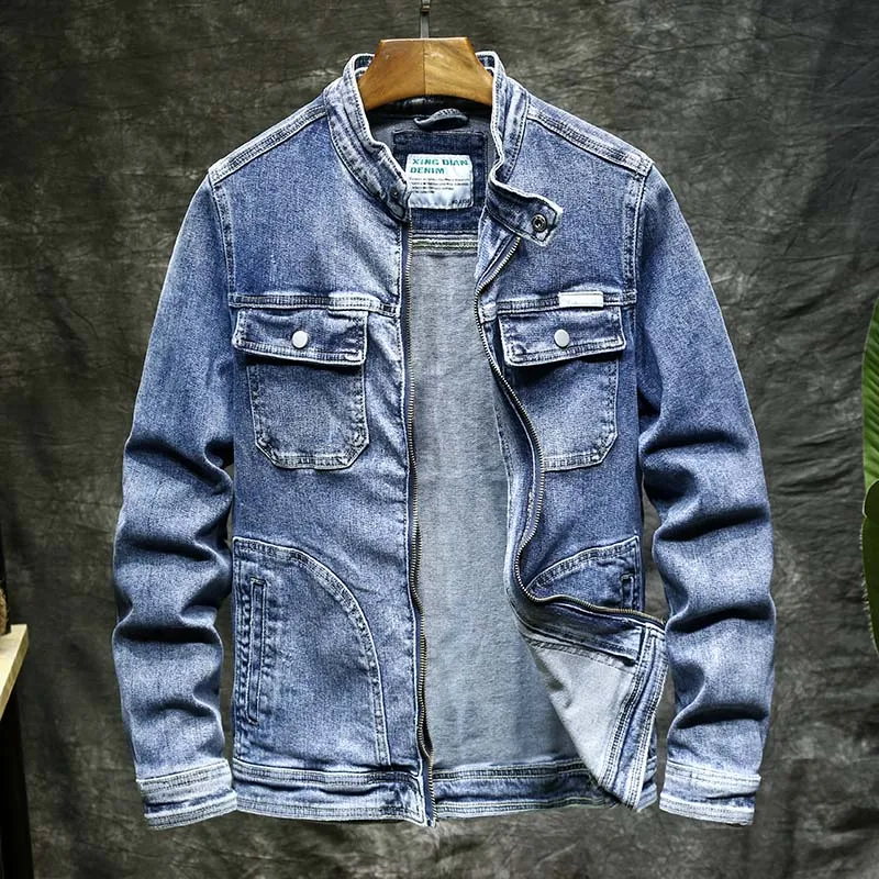 

Spring and Autumn Light Blue Denim Jacket Male Korean Version of The Trend of Self-Cultivation Gown Handsome Student Jacket