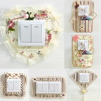 household flower lace fabrics switch dustproof cover socket wall decoration switch sticker with pocket