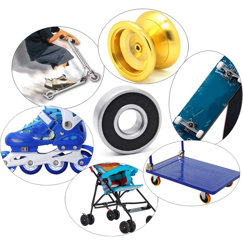 

NEW-100Pcs 608-2RS Skateboard Bearing,Rolling Bearings Silver, 8X22X7mm