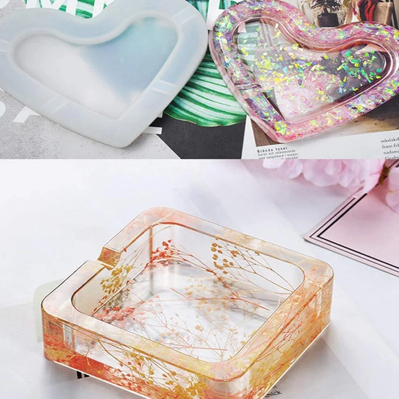 

3 Pack Epoxy Resin Silicone Molds, Resin Silicone Mold Resin Art Molds Square Heart Shaped and Rhombus Shape Mold