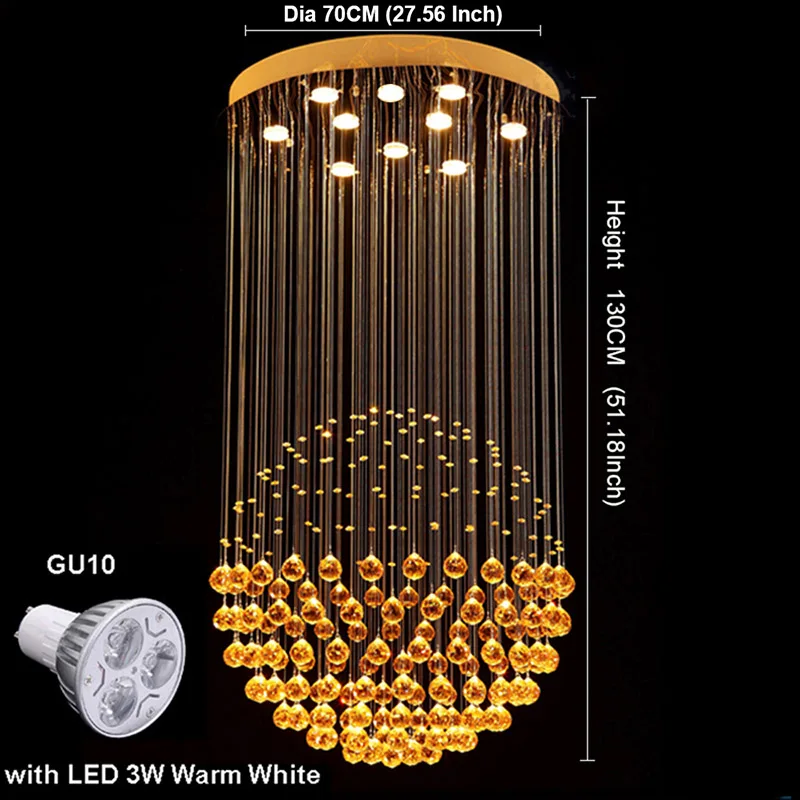 D70CM H130CM 10Bulb Круглая Люстра для гостиной, спальни, лестничная люстра, Подвесная лампа K9, кристалл, роскошный дизайн, хрустальный шар, люстра, освещение - Цвет абажура: D70CM H130CM 10Bulb