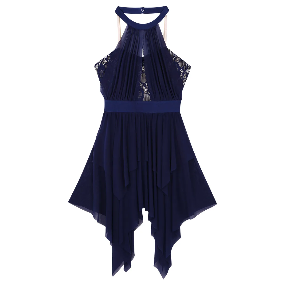 Женское кружевное ассиметричное балетное платье-купальник для фигурного