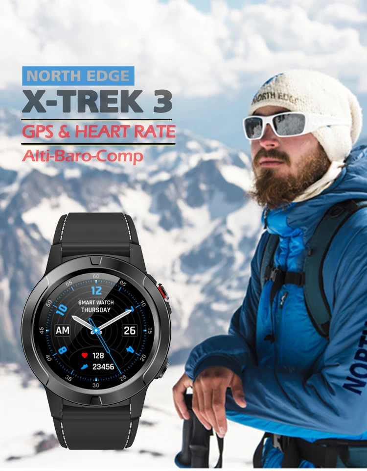 Смарт-часы North Edge мужские с GPS модный фитнес-трекер цветным экраном пульсометром