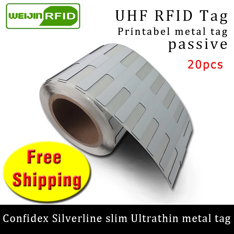 Ультратонкая метка UHF RFID confidex silverline slim 915m 868m Impinj M4QT EPC 20 шт. бесплатная доставка
