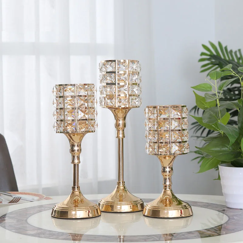 

New Crystal Gold Candlestick Nordic Luxury Home Romantic Wedding Dessert Table Decoration Multifunctional Decorative Ornaments
