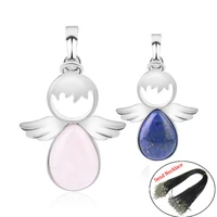 1pcsbag natural crystal stone pop angel wing necklace pendant men and women jewelry making new year gifts send chain chakra