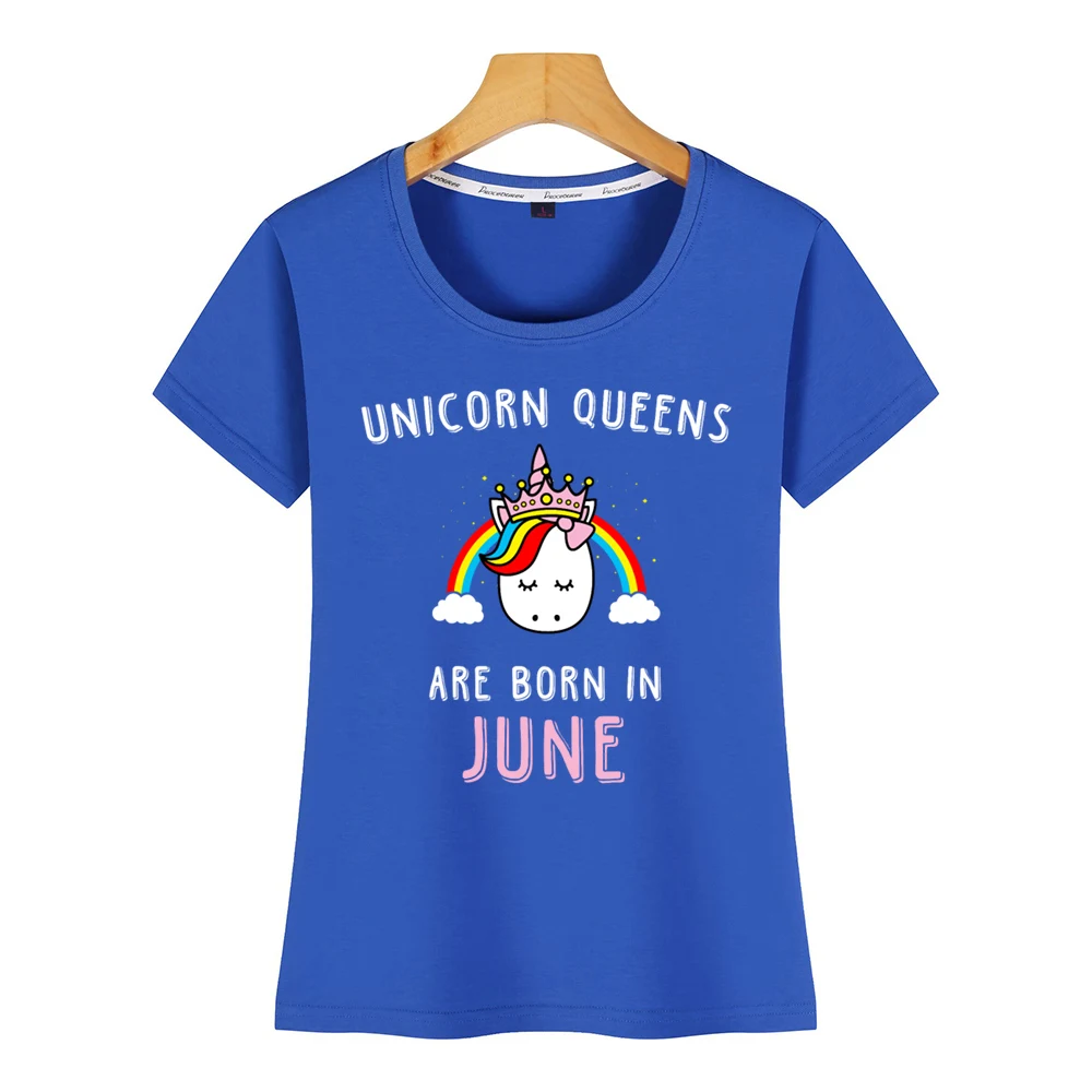 Tops T Shirt Women gift unicorn queens are born in june Casual Black Short Female Tshirt | Женская одежда