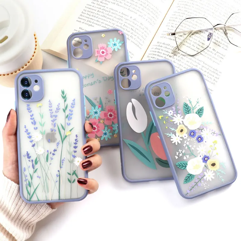 

For iPhone 7 Case Clear Funda iPhone 11 12 Pro Max Mini 7 8 Plus 6 6S X XS XR SE 2020 Luxury Flower Coque Matte Cover iphone11