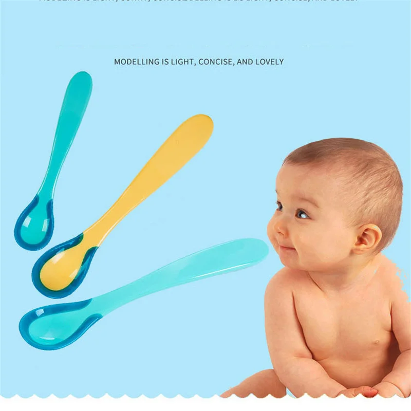

2021 Temperature Sensing Self Feeding Baby Spoon Food Grade Silicone Heat Sensitive Children Kids Tableware Baby Accessories