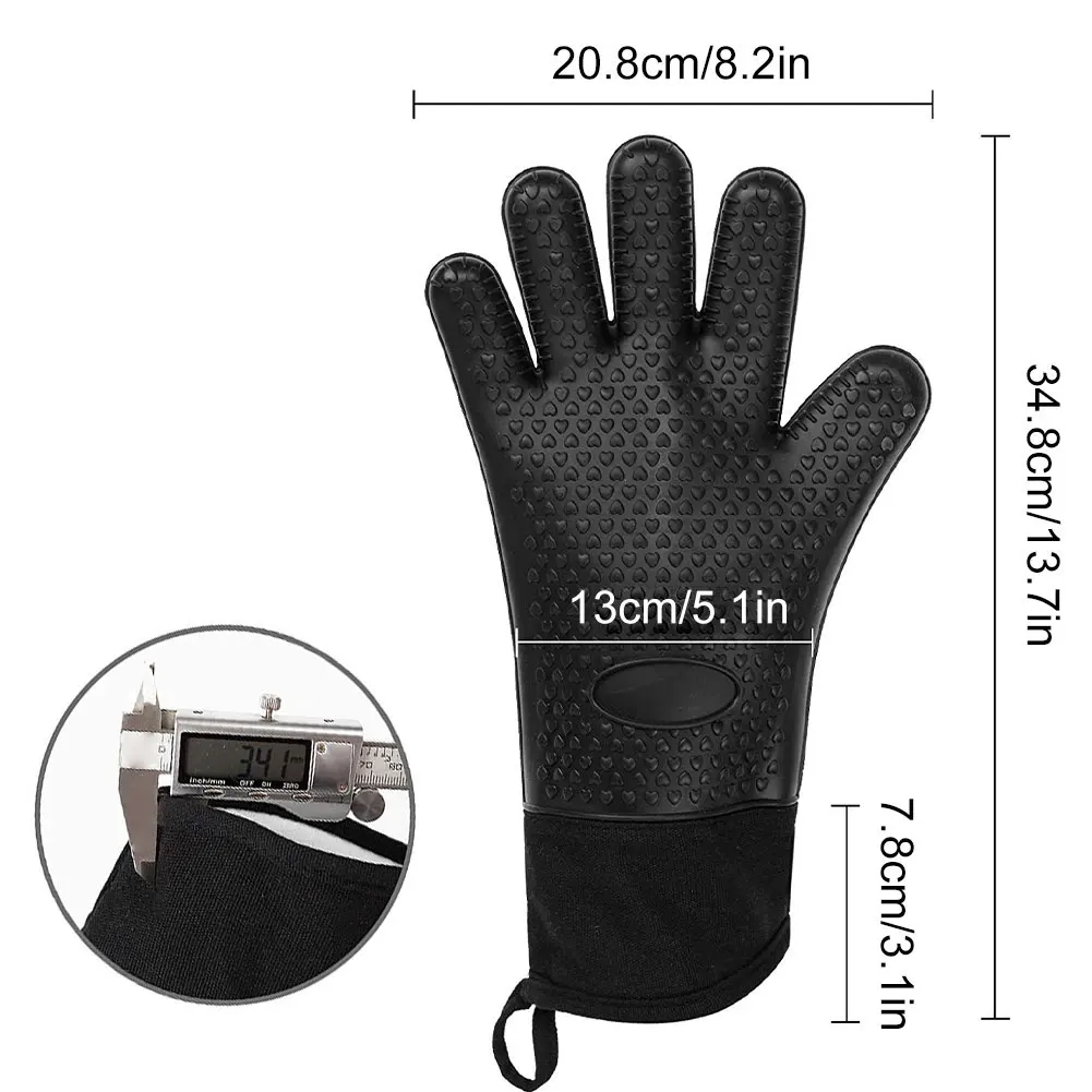 

2PCS BBQ Gloves Lengthened Thick Heat Insulation Five-Finger Oven Gloves Cooking/Fireplace/Animal Handling Heat Resistant Gloves