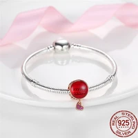 100 925 silver color red crystal noodle peach heart charms beads fit original 925 pandora bracelet bangle making women jewelry