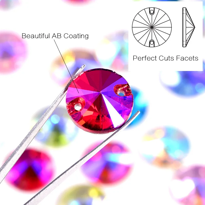 5 размеров красные AB круглые стразы Rivoli из хрустального стекла пришивные с