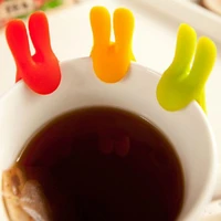 cute silicone cup mug hanging tool gift lovely rabbit tea bag holder coffee tea spoon holder 10pcs hot selling
