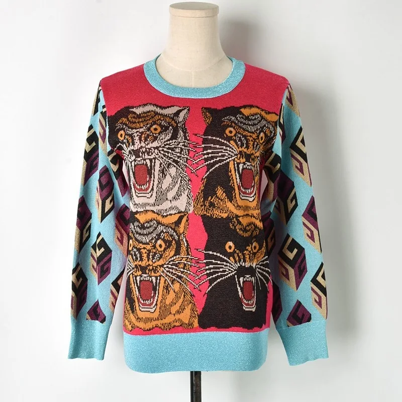 Женские свитера и пуловеры с принтом тигра в винтажном стиле осенне-зимние