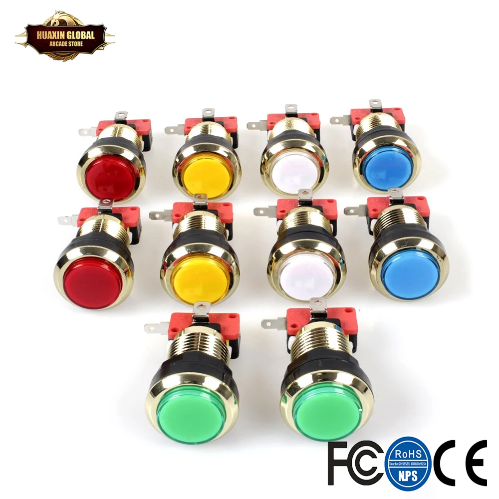 10 шт./лот позолоченный светодиодный кнопочный переключатель 30 мм с отверстиями