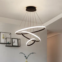 modern pendant lamp led 345 rings circle ceiling hanging chandelier black loft living dining room kitchen lighting fixture