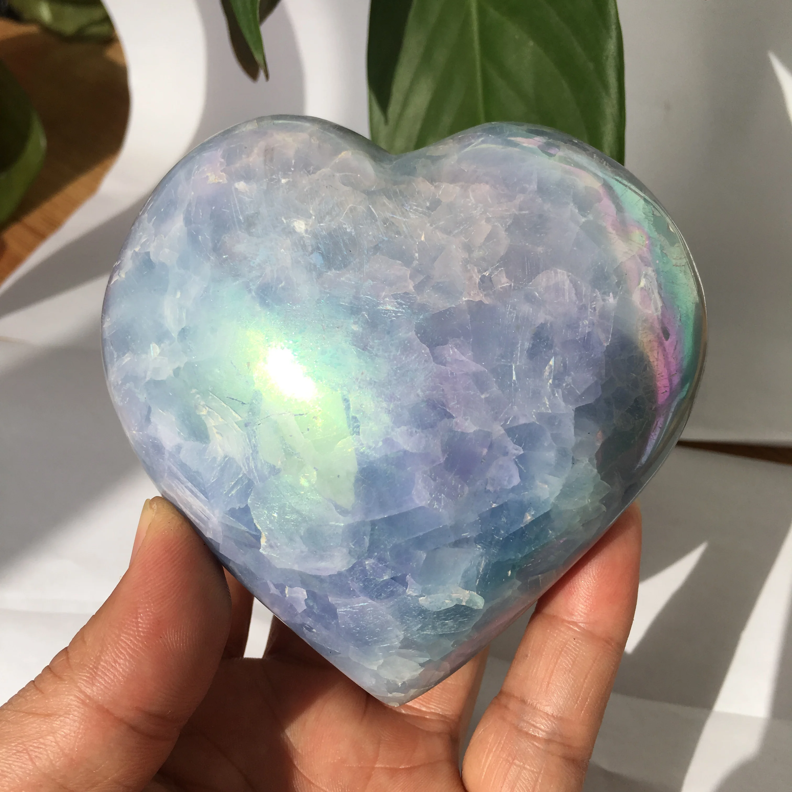 

Natural blue calcite electroplated crystal heart-shaped healing energy stone healing decoration