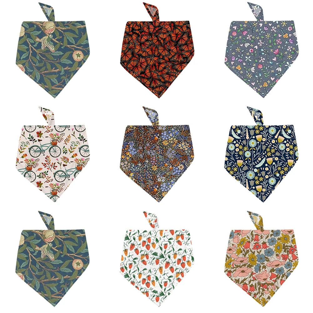 

NEW 2021 Adjustable Pet Cat Dog Scarf Towel Warm Neck Collar Neckerchief animals plant Printed Tie Bib Bandana