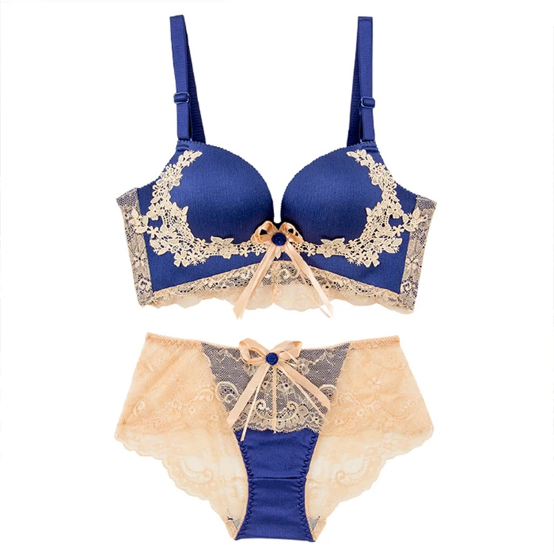 

Женский комплект кружевного нижнего белья, бесшовное дышащее нижнее белье с вышивкой без стальных колец, бюстгальтер большого размера в ев...