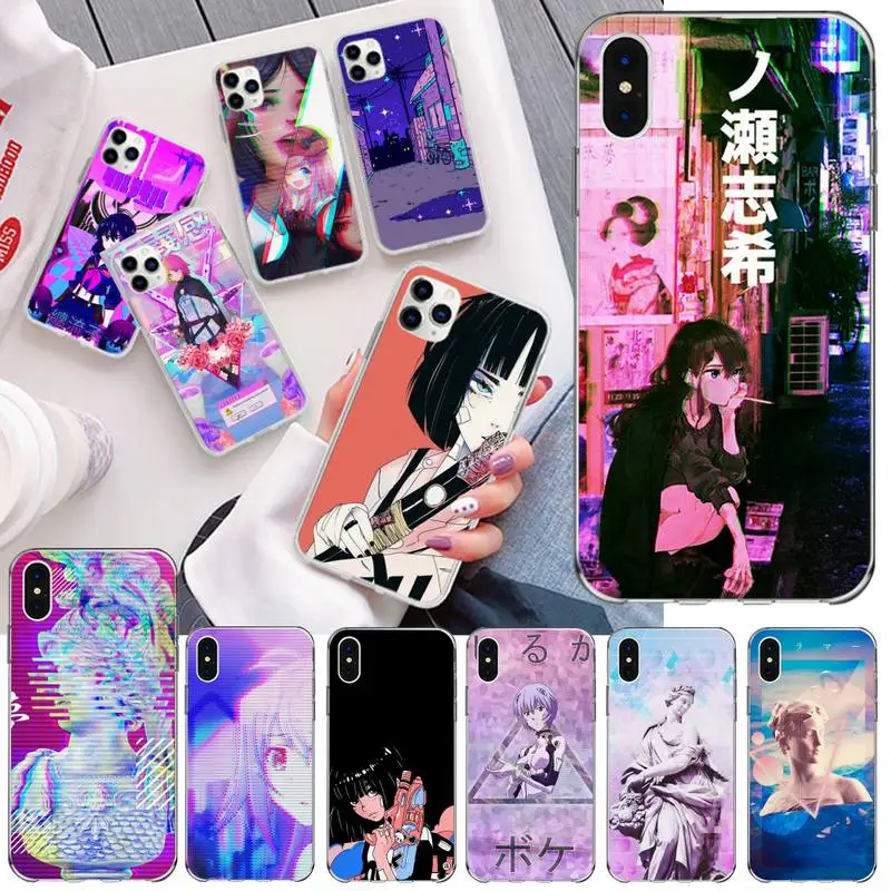 Чехол для телефона Vaporwave с блестками в стиле аниме iphone 12 pro max mini 11 XS MAX 8 7 6 6S Plus X 5S SE