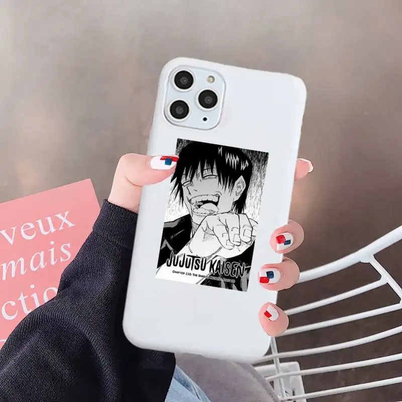 

Japanese Anime Jujutsu Kaisen Phone Case White Candy Color for iPhone 6 7 8 11 12 s mini pro X XS XR MAX Plus