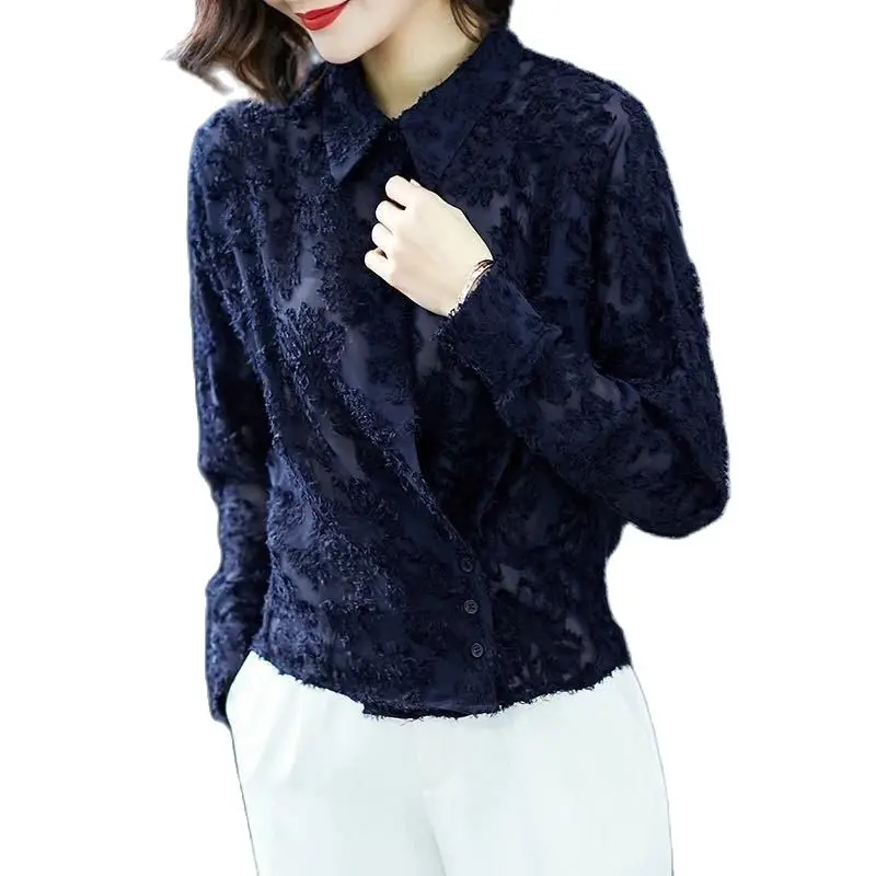 Кружевная рубашка с длинным рукавом новинка женский топ на весну и осень женская