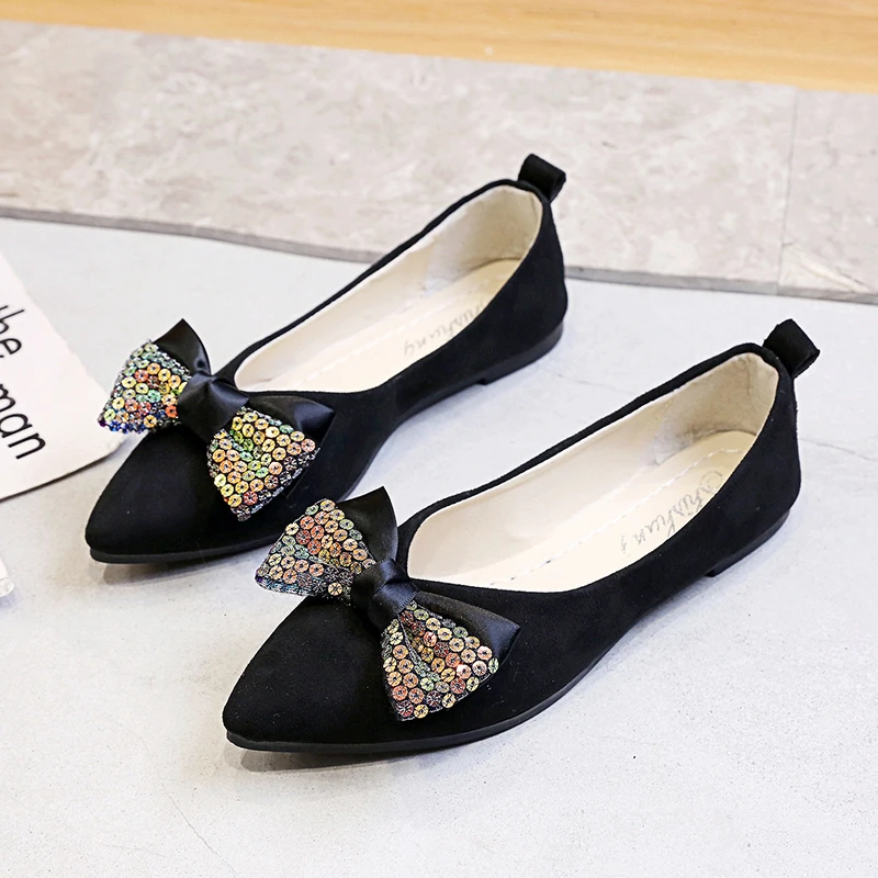 

2021 Mujer Spring Soft Flats Casual Woman Shoe Pointed Toe Shallow Mouth Female Footwear Shoes Bow-Knot All-Match Zapatillas