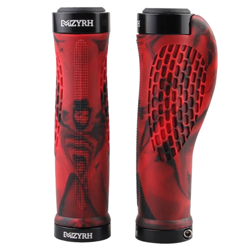 

New MZYRH Bike Handlebar Grips,Ergonomic Design Bicycle Handlebar Grips Widen Holding Surface Rubber Bike Grips,Black+Red