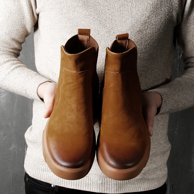 ZFTL/Новые мужские ботильоны из натуральной кожи ботинки челси коричневые