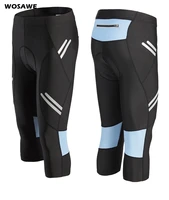 wosawe reflective mens cycling cropped pants calf length mountain bike tights 3d gel padded riding mtb spinning bicycle shorts