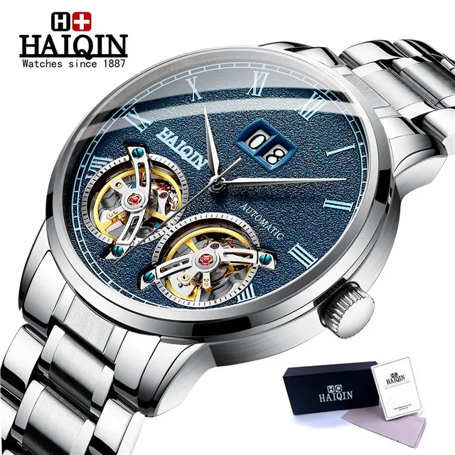 Silver blue Горячая HAIQIN, мужские часы от ведущего бренда, роскошные высококачественные автоматические механические Спортивные часы, мужские наручные часы, Tourbillon часы, Reloj hombres - Цвет: Silver blue