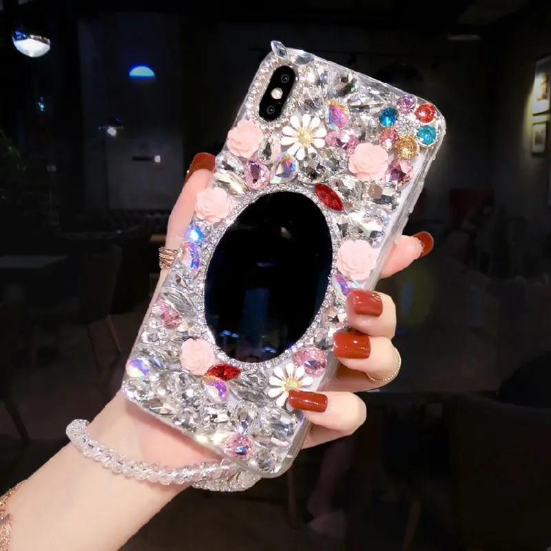 

Прозрачный зеркальный чехол со стразами для iPhone 12 Pro 12 Mini 11 Xs Max Xr X Se 2020 8 Plus 7 6s 6