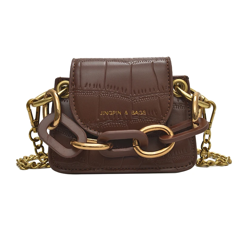 

Stone Pattern PU Leather Crossbody Bags For Women Thick Chain Design Shoulder Messenger Bag Lady Mini Tote Lipstick Handbags ab