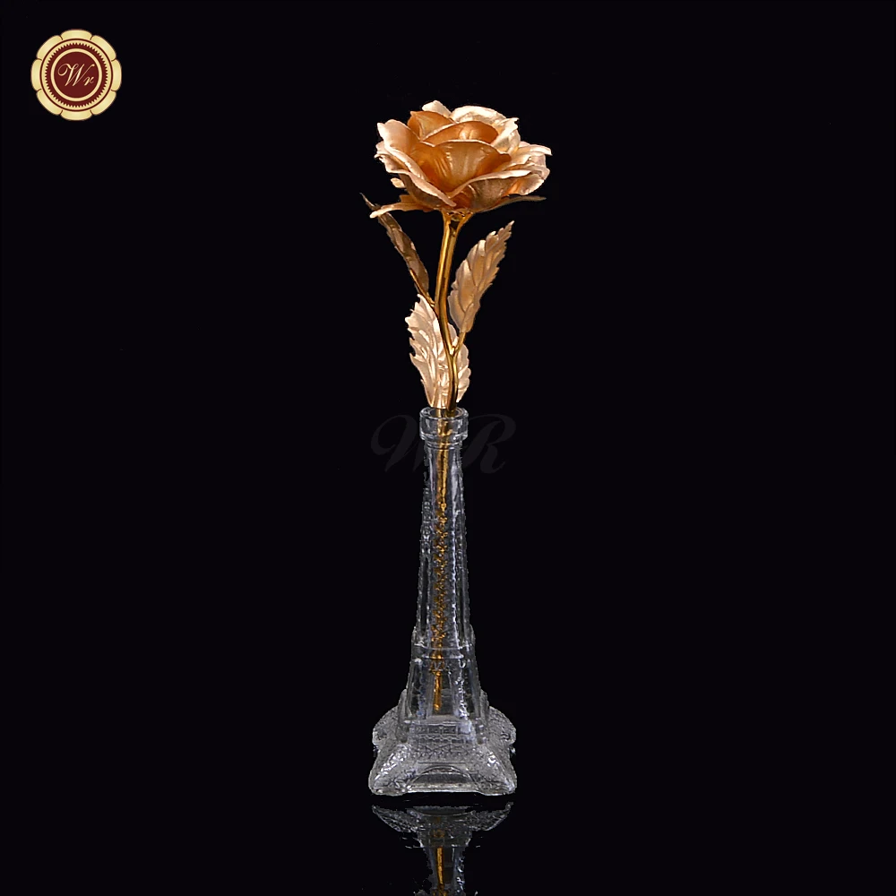 Gold Foil Rose Flower Painting Designs Pure Leaf With Gift Box And Eiffel Tower Stand For Mothers Day | Дом и сад