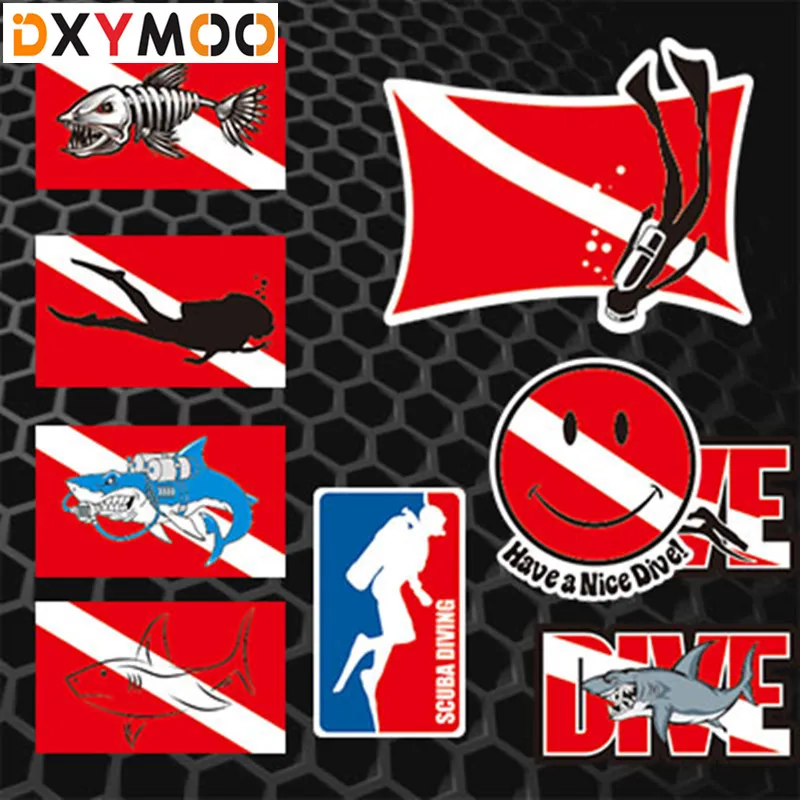 

Water Sports Diving Car Stickers Shark Scuba Dive Fish Tank Decals Car Styling 3M Reflective