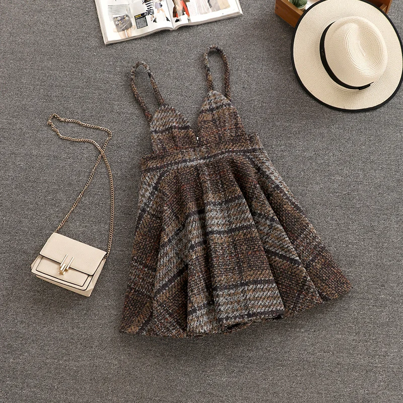 Женский вязаный топ с длинными рукавами + шерстяное платье без рукавов комплект