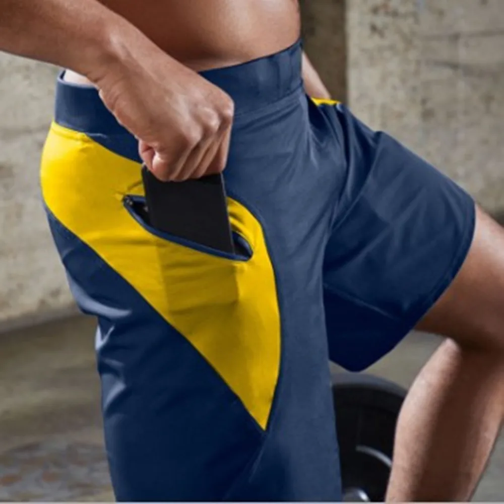 

New Style Fitness Shorts Men Outdoor Sport Casual Running Contrast Color Patchwork Short Pants Loose Breathable Beach Shorts