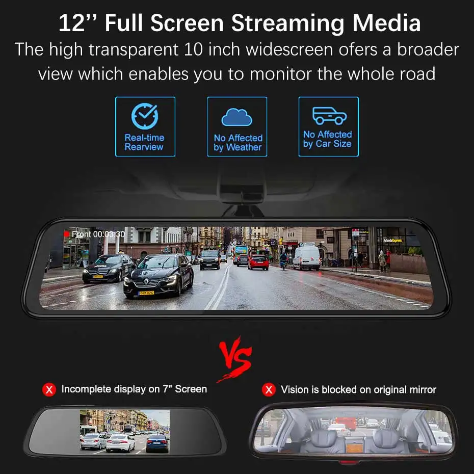 4G Автомобильный видеорегистратор 12 дюймов Android 8 1 потоковое зеркало заднего вида