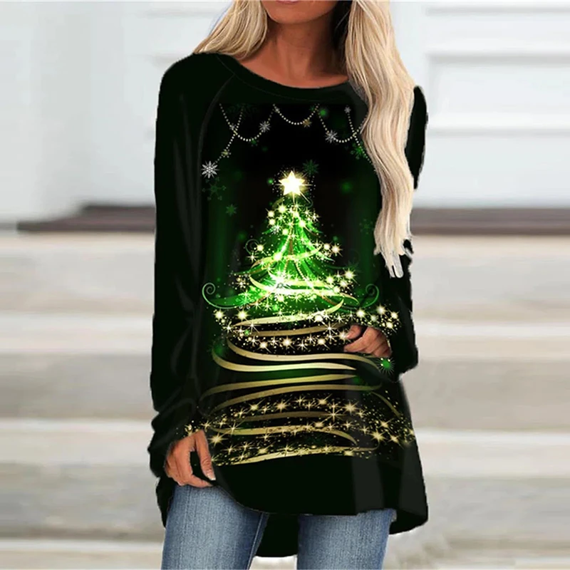 

Autumn Women O-neck Christmas Elk Print Long-sleeved Casual Pullover New Thin Casual Streetwear Hooded Top Lady Oversize Shirts