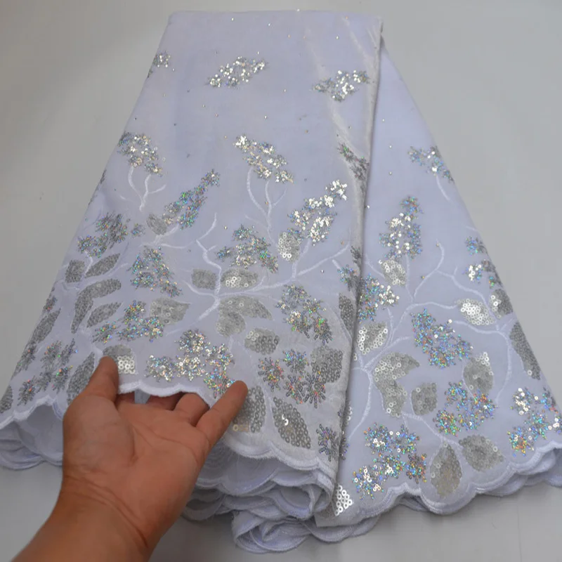 (5 ярдов/шт.) новейшая белая африканская бархатная кружевная ткань с красивыми и