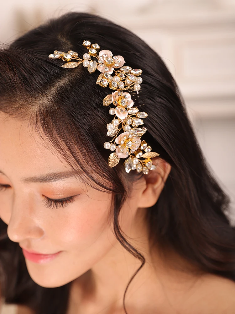 Женская Винтажная заколка для волос Золотая тиара с цветочным орнаментом
