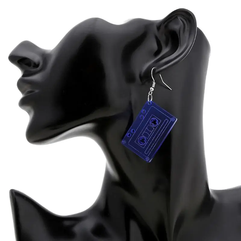 

4 Pairs Acrylic Retro Cassette Tape Disco Earrings Tape Dangle Cute Drop Earrings Women 70s 80s Party Fashion Jewelry