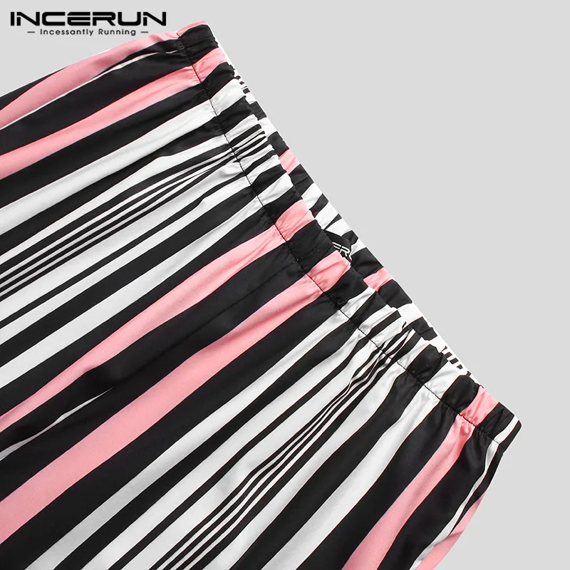 

Fashion Striped Men Sets INCERUN Leisure Long Sleeve Lapel Shirts Elastic Waist Pants 2 Pieces Hawaiian Man Loose Pockets Suits7